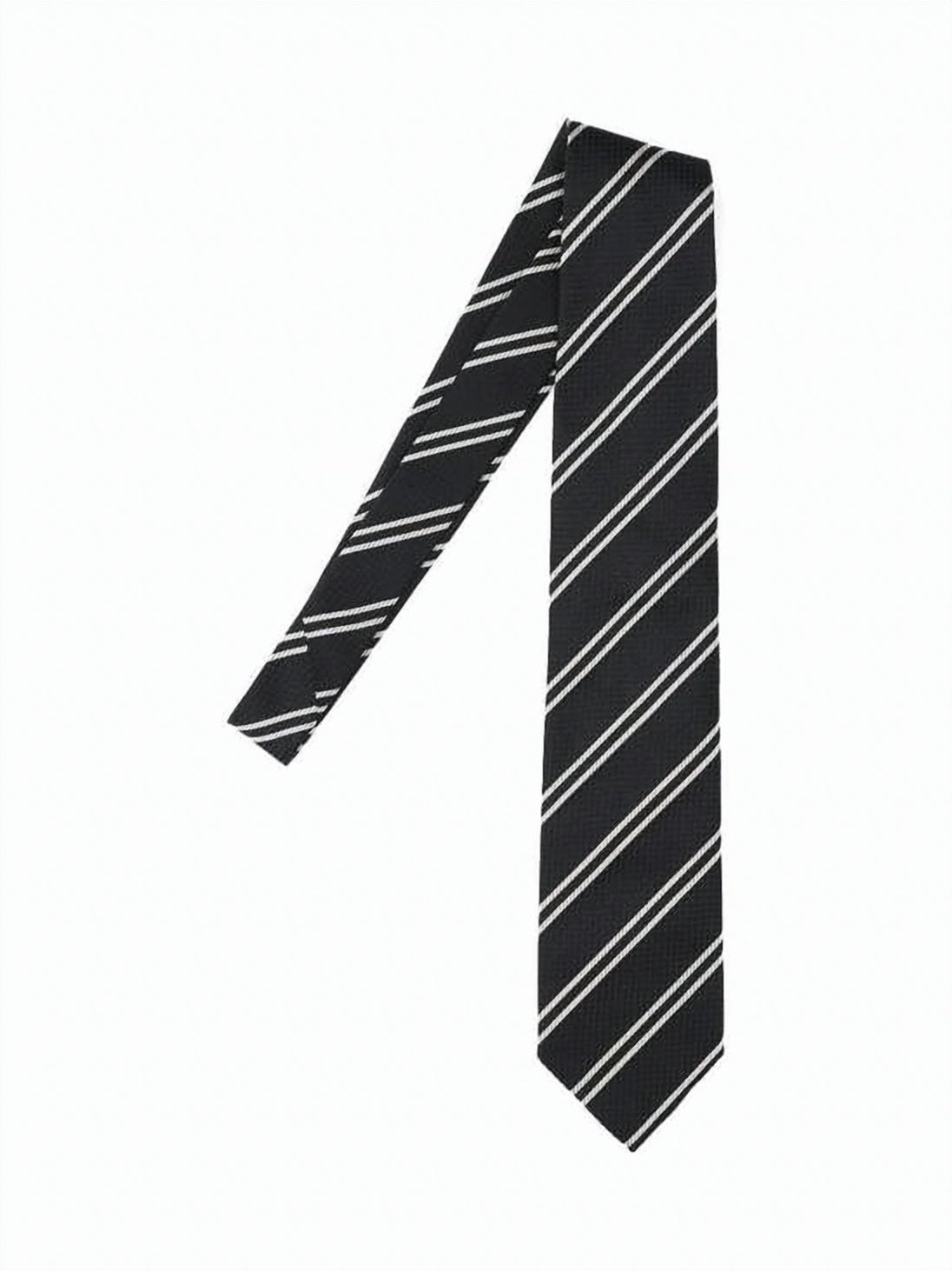 Textured Silk Necktie With Diagonal White Stripes