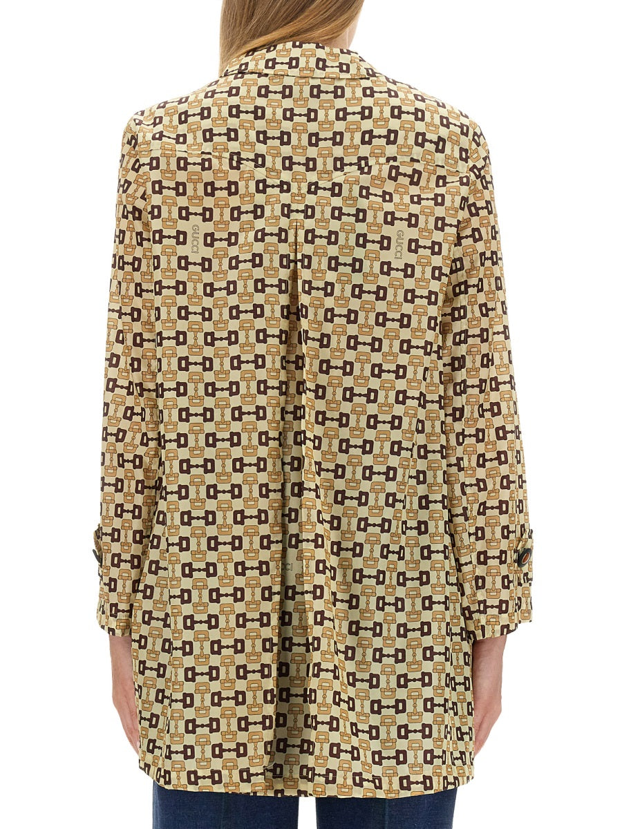 Horsebit Print Long Coat with Structured Silhouette