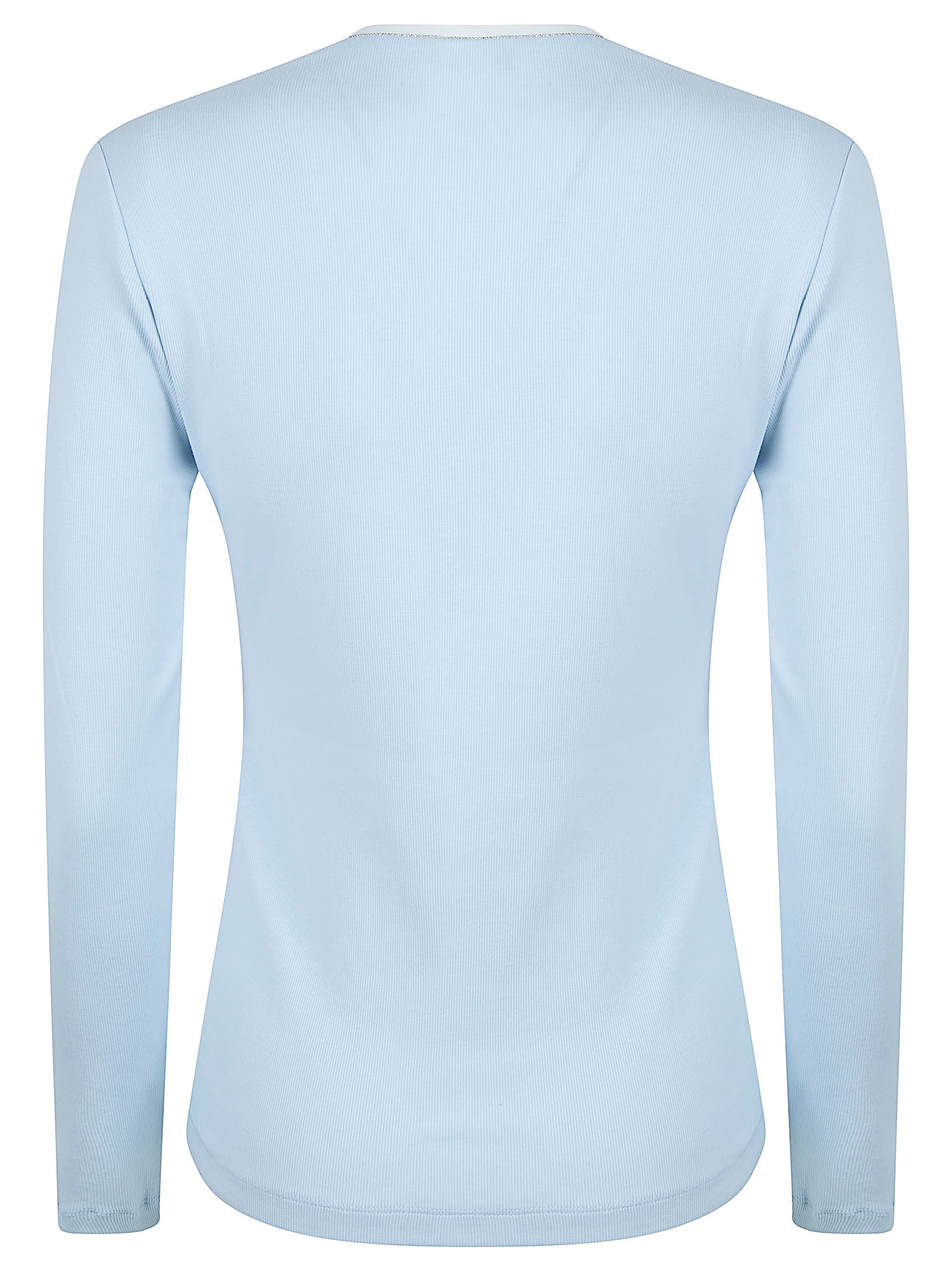 Ribbed Jersey Long-Sleeved Top with Tulle
