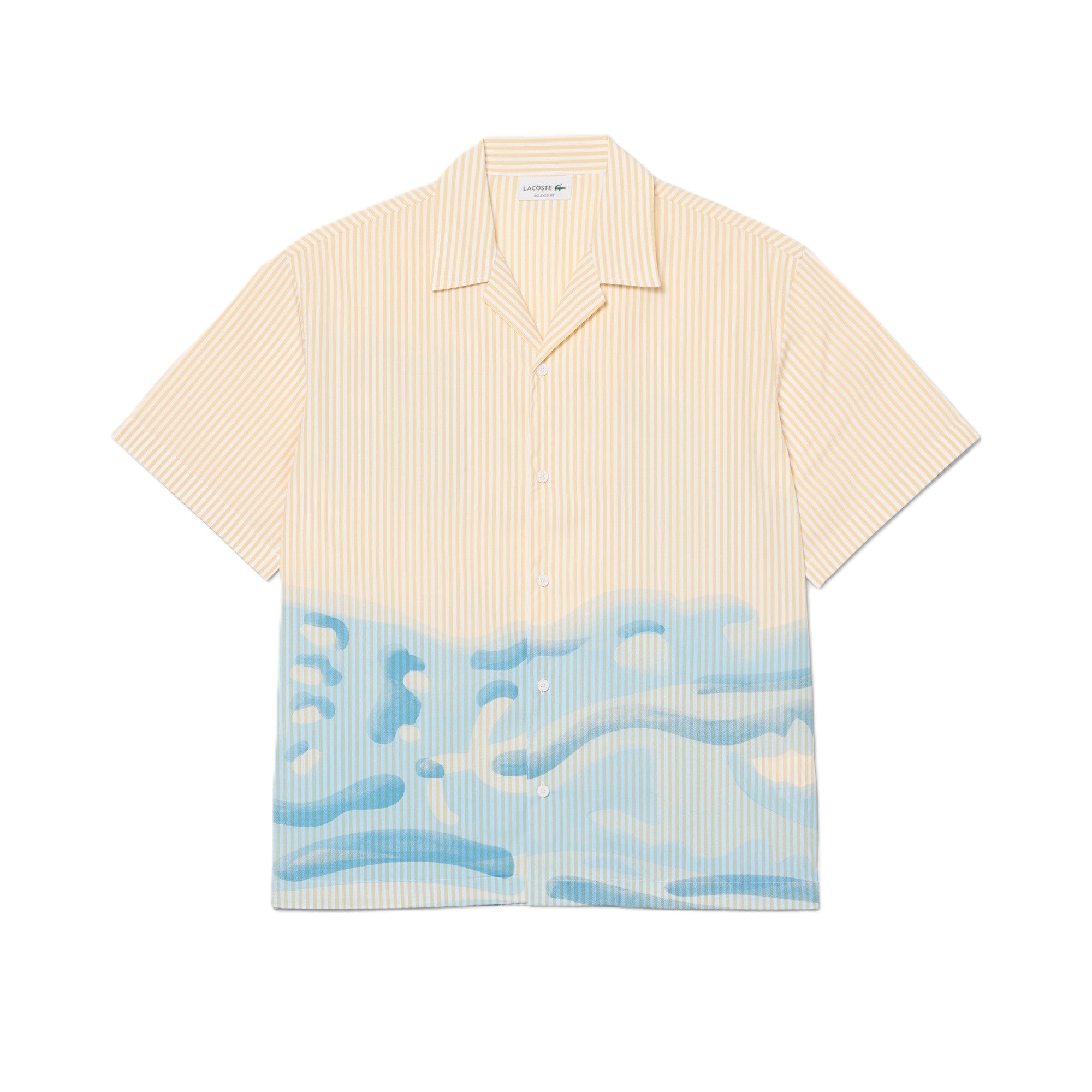 Short-Sleeve Camp Collar Shirt with Abstract Waves