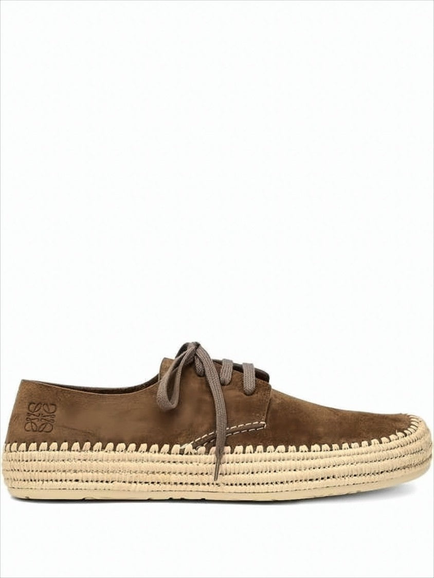 Brown Suede Sneakers with Raffia Sole