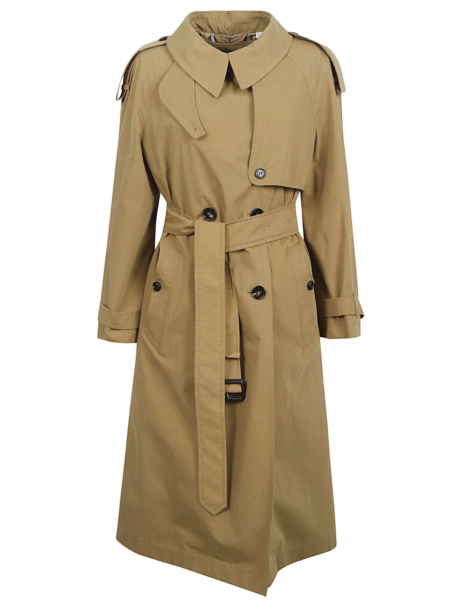 Long Brown Trench Coat with Removable Belt and Signature Check Lining
