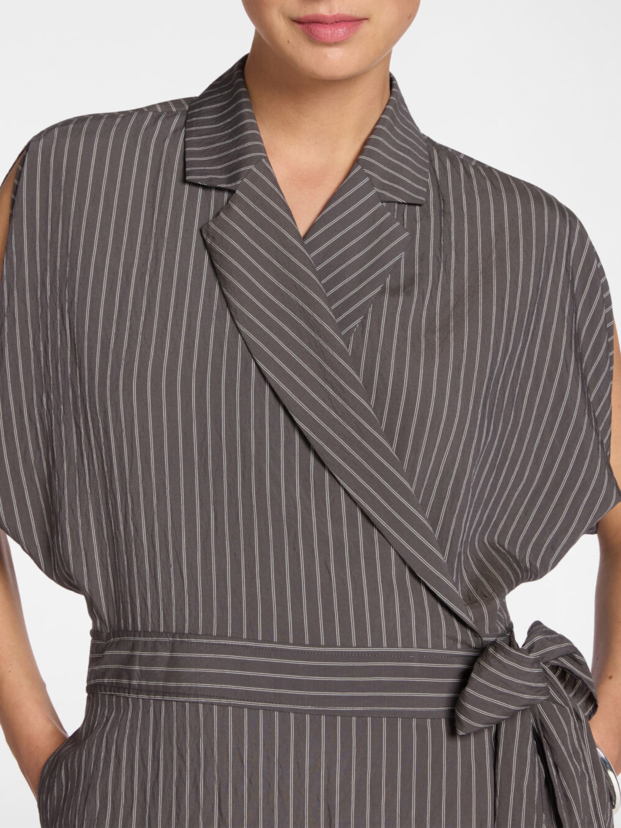 Wrap Midi Pinstripe Pattern Belted Dress