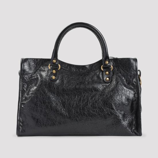 Textured Black Leather Medium Shoulder Bag
