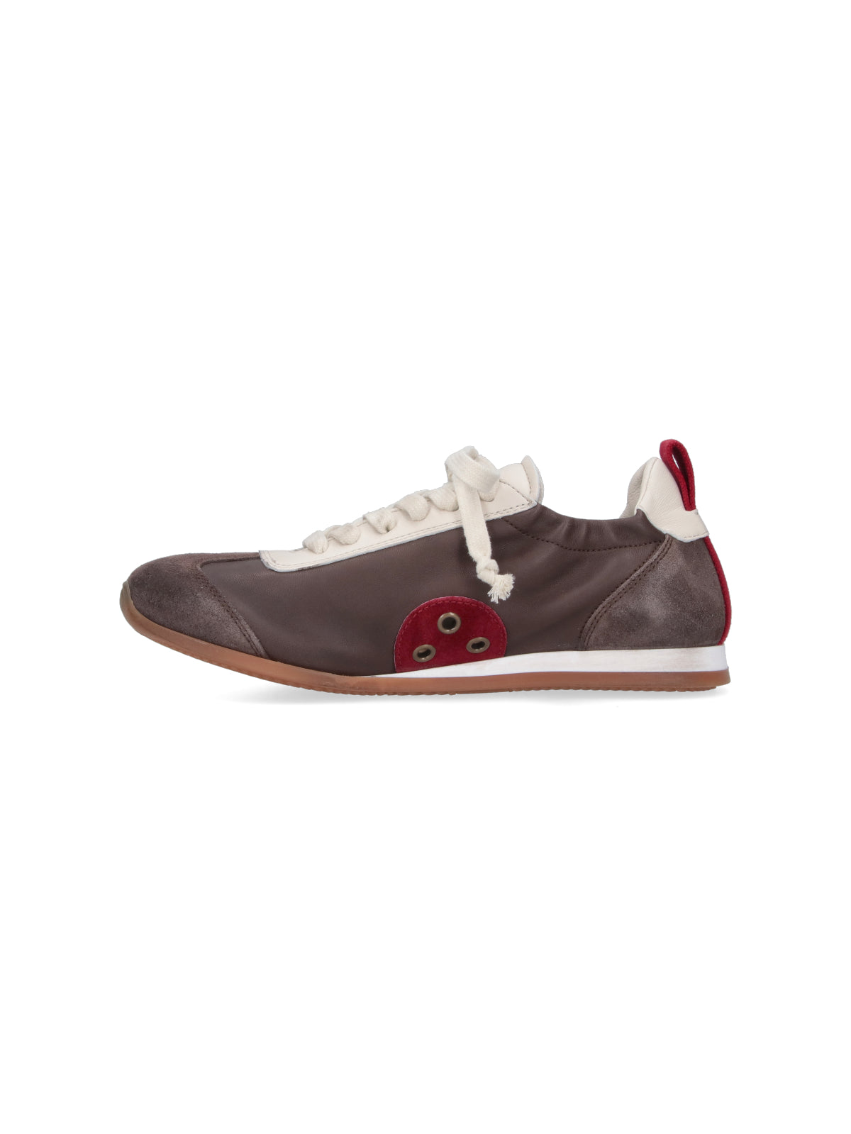 Brown Leather Sneakers With Suede Accents