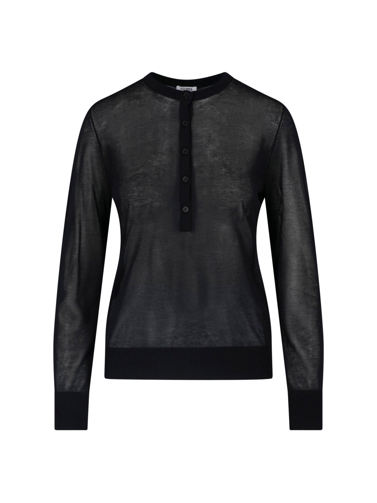 Black Lightweight Semi-Sheer Round Neck Sweater