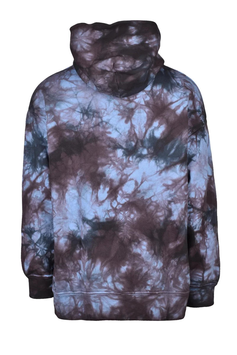 Hooded Tie-Dye Sweatshirt with Red Accents