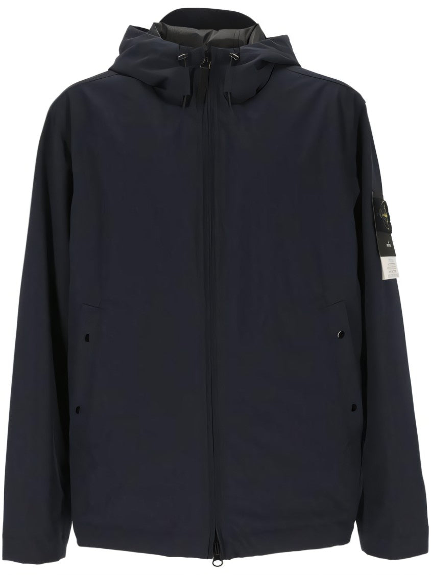 Modern Black Leather Jacket With Hood And Zip Closure
