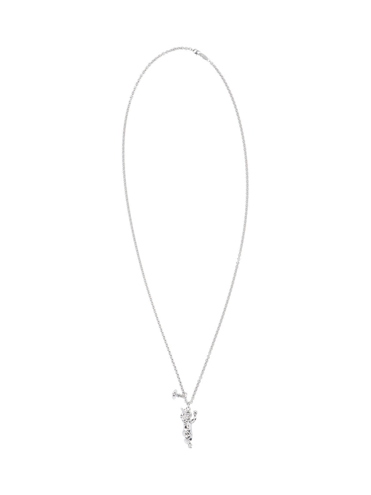 Silver Cherub Pendant Fine Chain Necklace