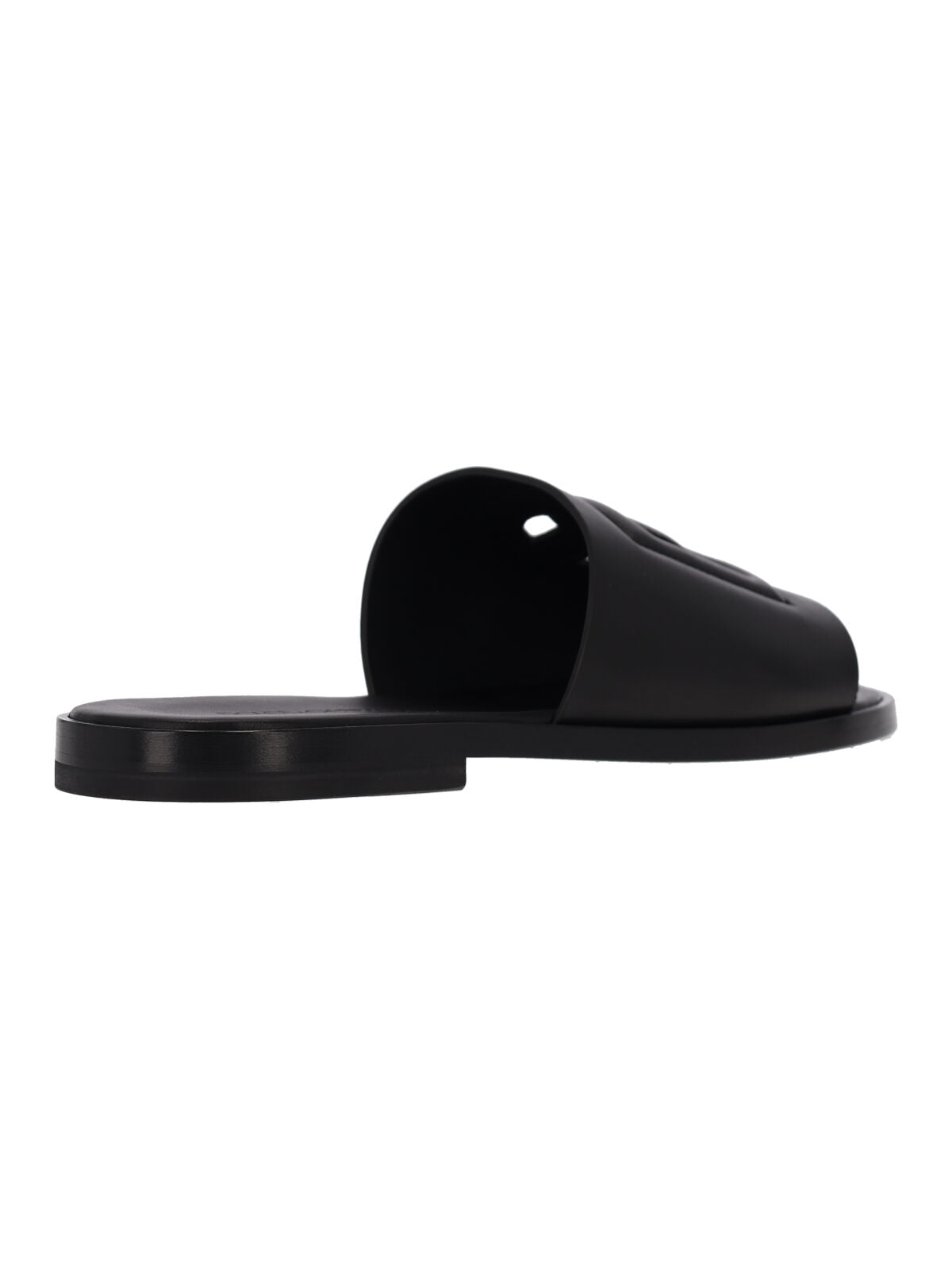 Black Logo-Embossed Leather Slide Sandals
