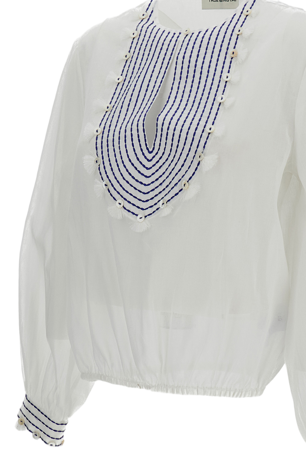 Sheer White Blouse with Decorative Bib