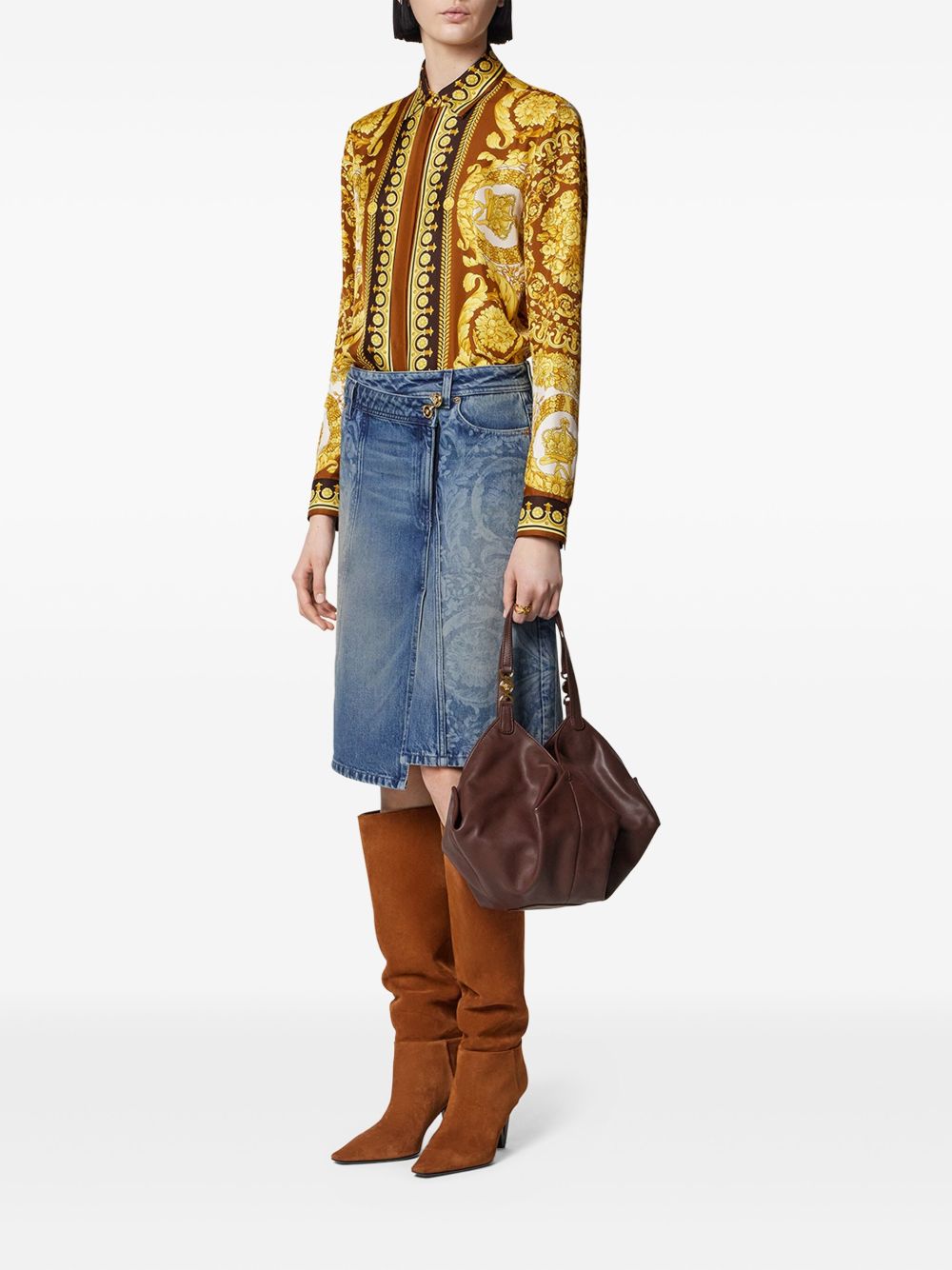 Barocco Print Gold-Tone Long-Sleeved Top
