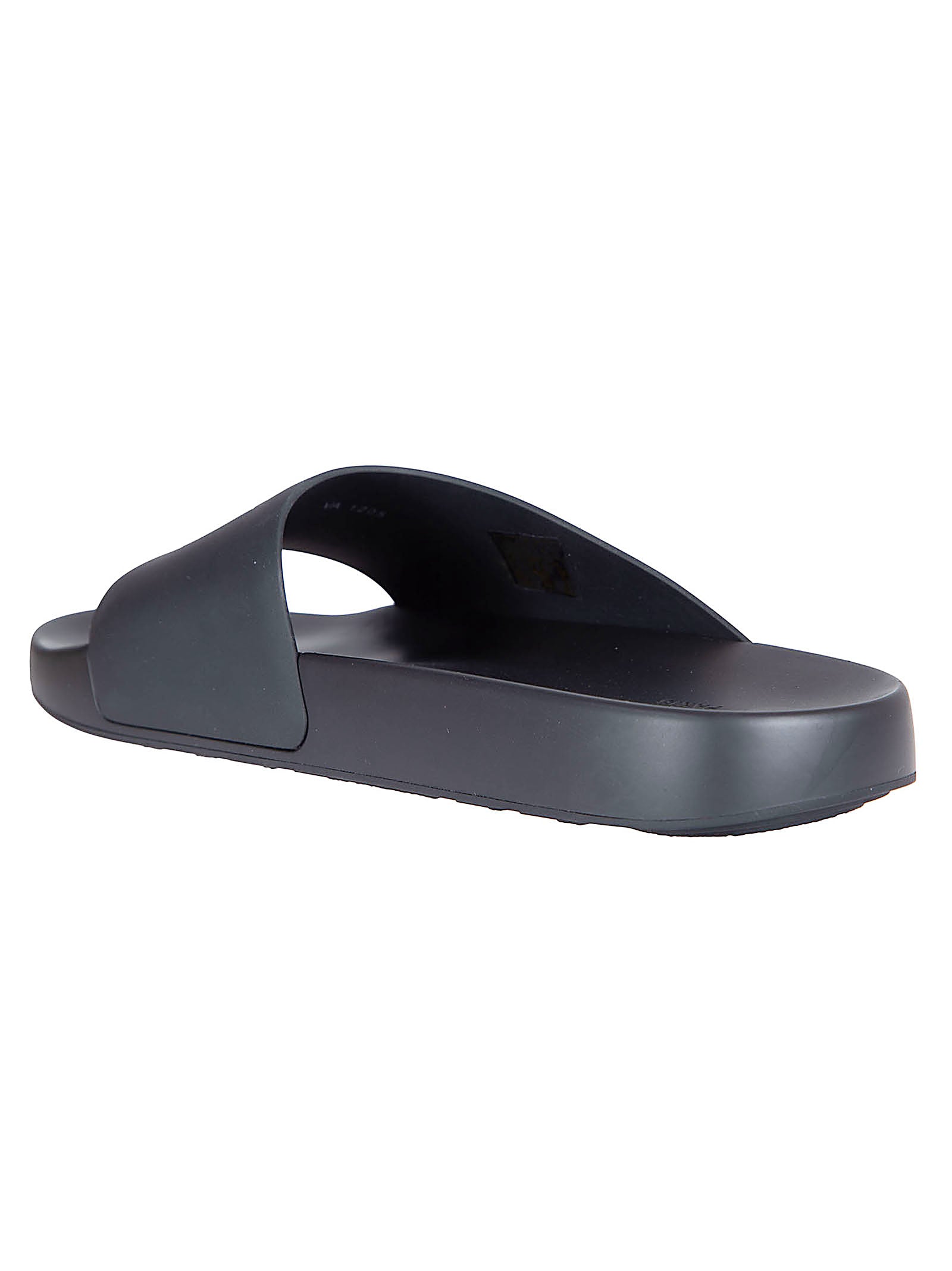 Asymmetrical Black Rubber Slides with Embossed Logo
