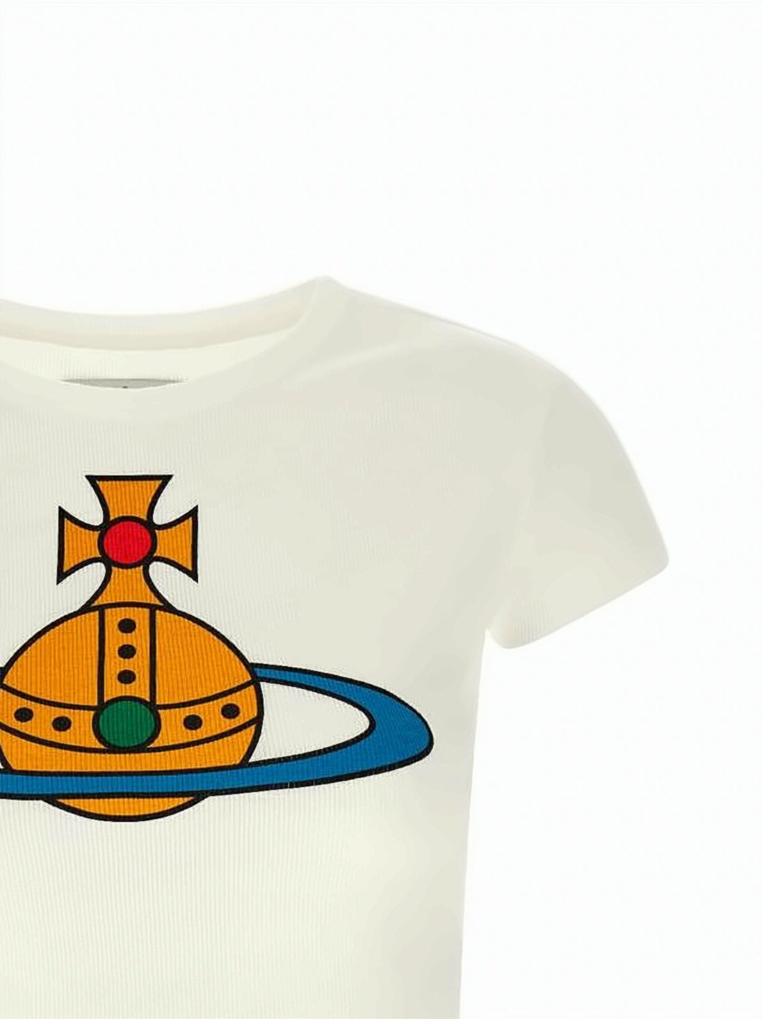 Cropped Short-Sleeved T-Shirt with Bold Graphic Emblem