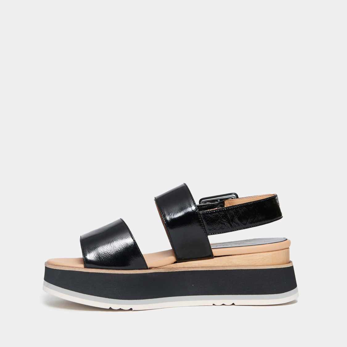 Frate Model Black Patent Leather Wedge Sandals