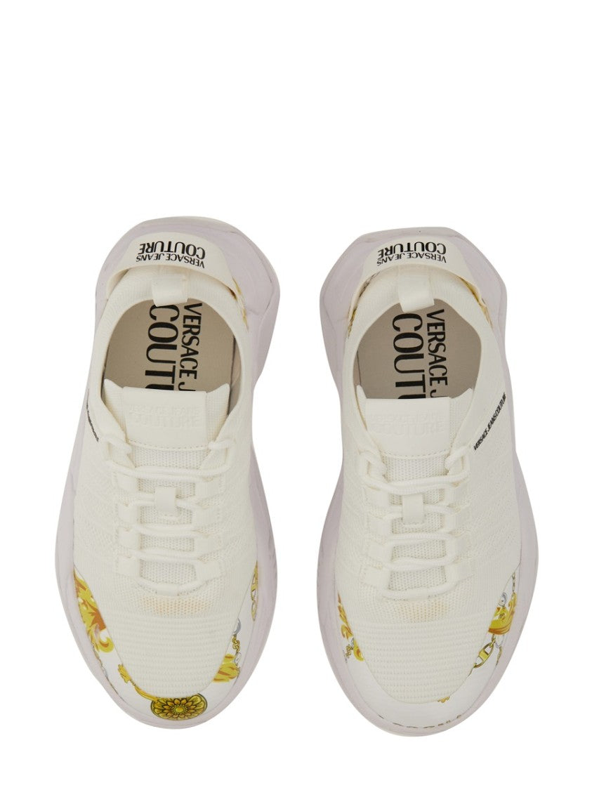 White Sneakers With Bold Logo And Textured Upper