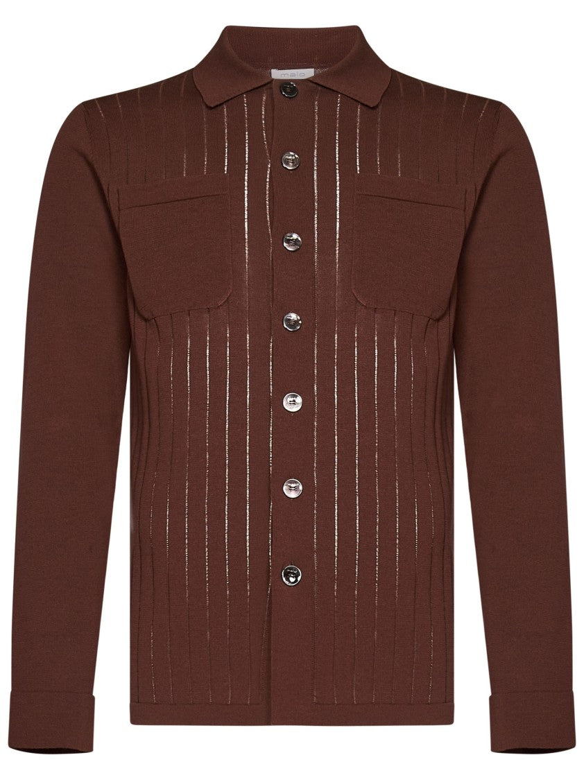 Brown Knit Button-Up Shirt