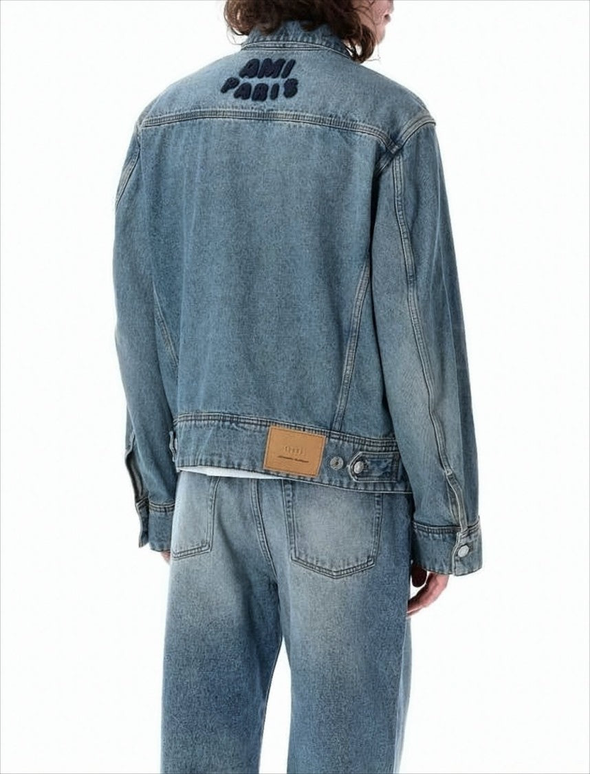 Medium Blue Denim Jacket with Embroidered Details