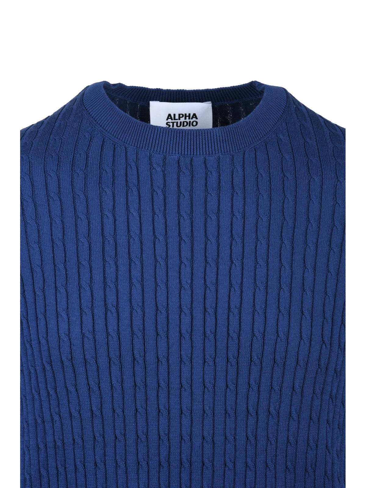 Indigo Cotton Cable Knit Crew Top