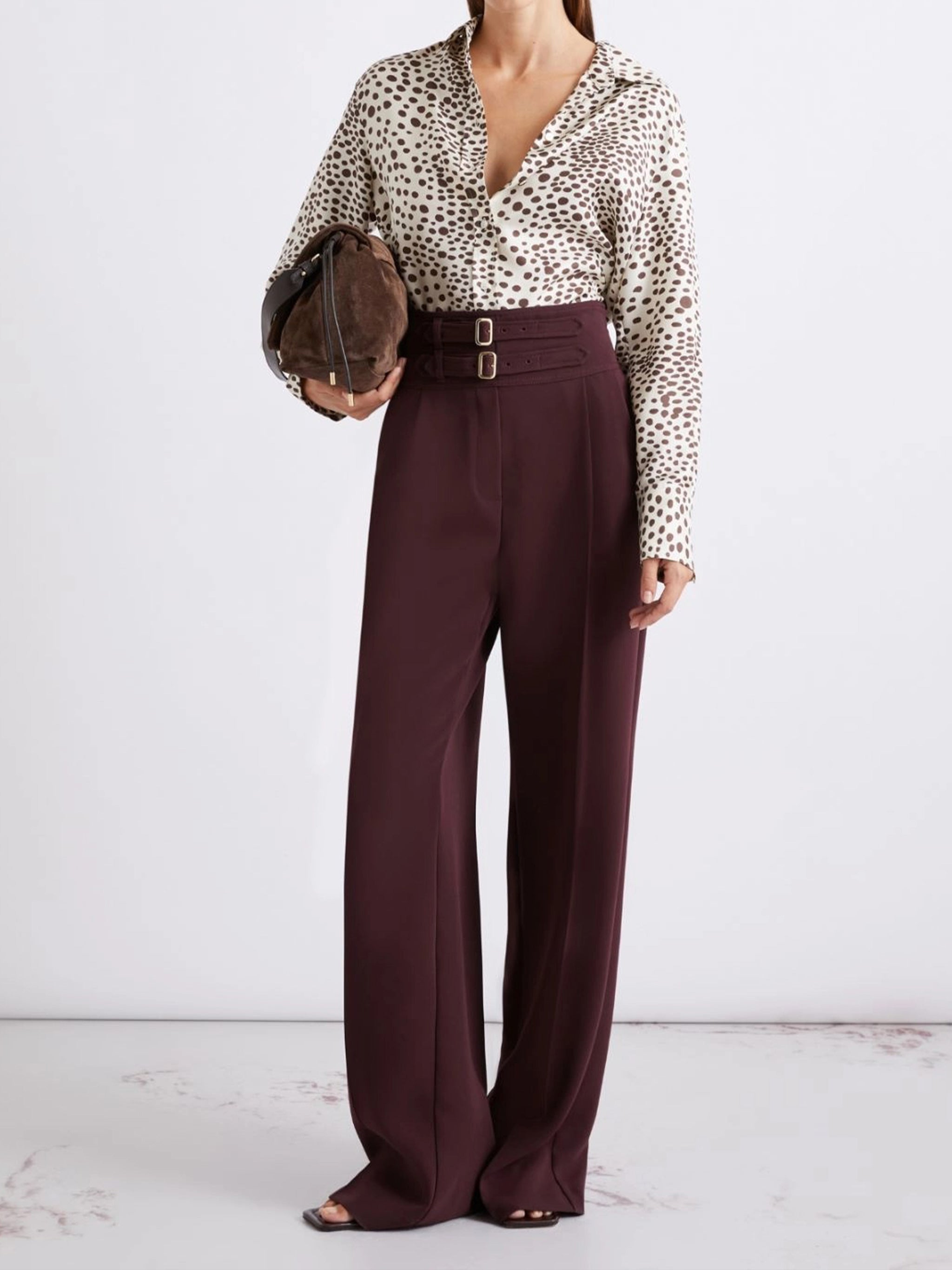 Burgundy Mllacerbo Wide-Leg High-Waisted Trousers