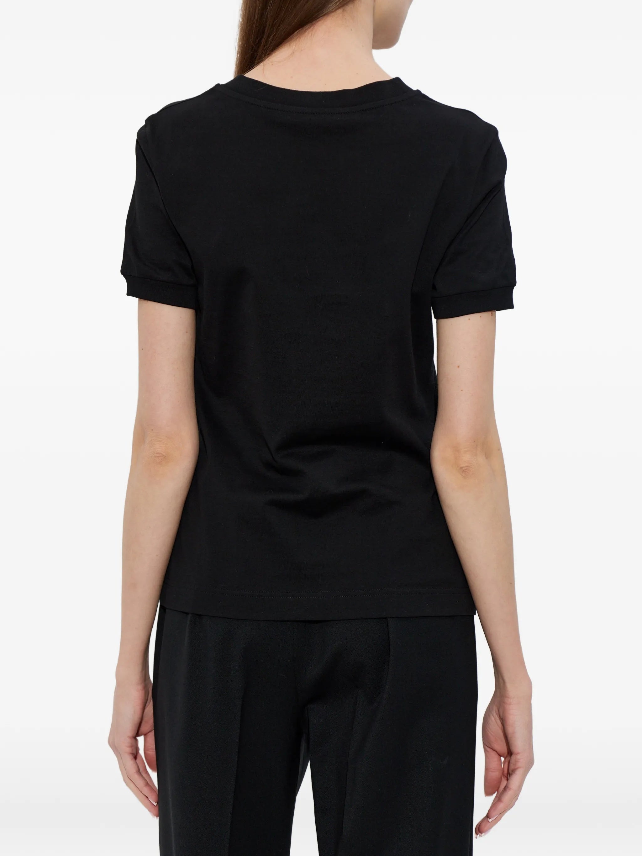 Black Cotton Rhinestone Embellished Logo T-Shirt
