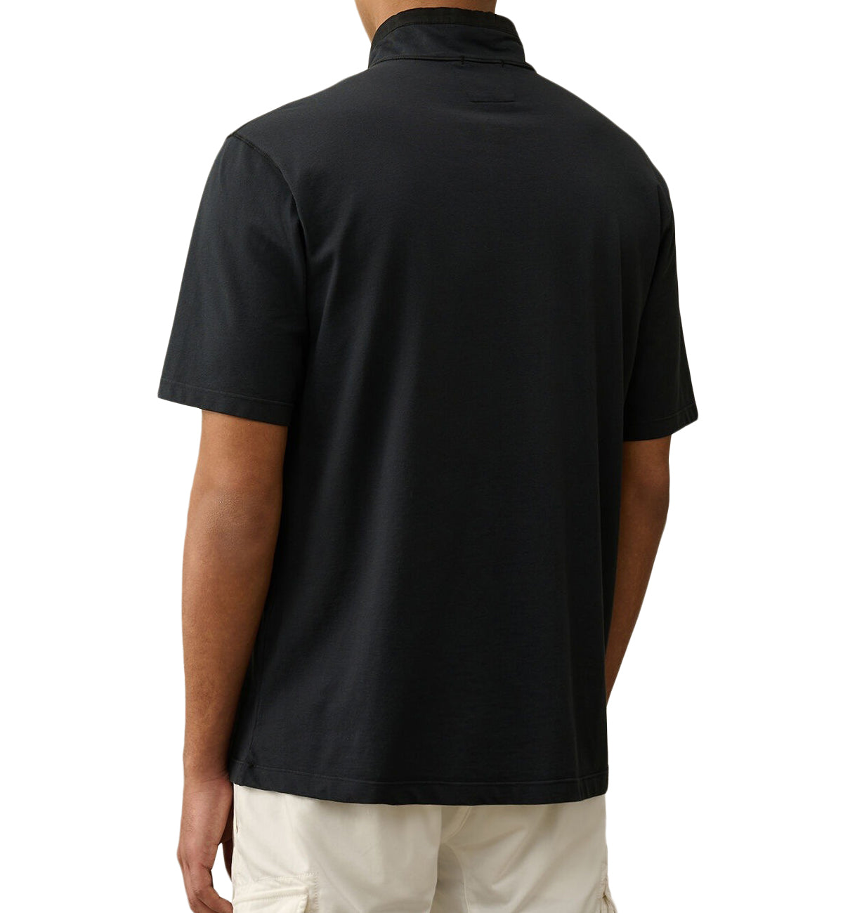 Short-Sleeved High Collar T-Shirt With Zip Closure