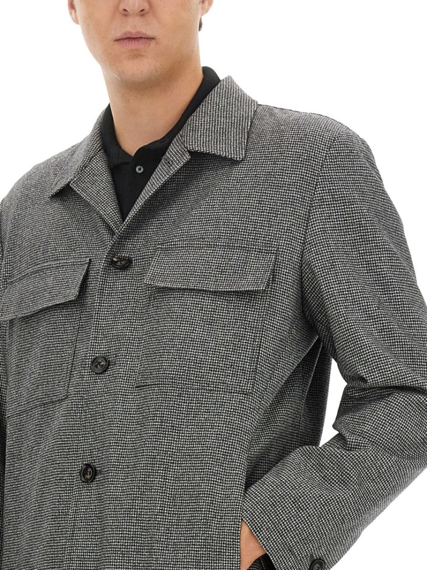 Grey Wool Shirt With Classic Collar