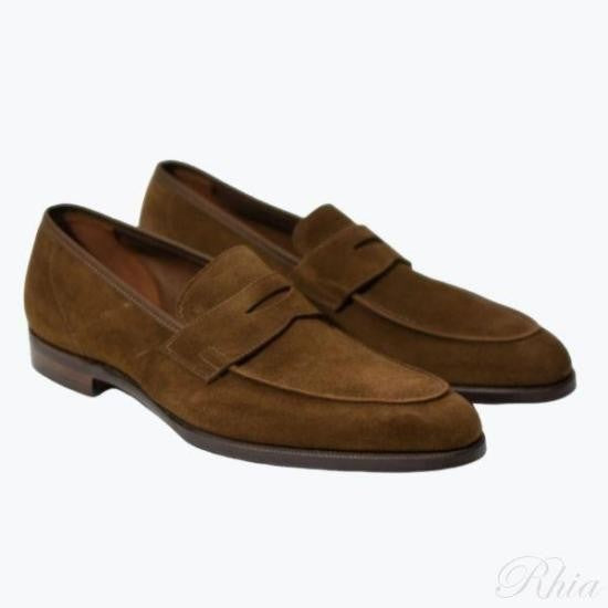 Brown Suede Loafers with Calf Leather Detail