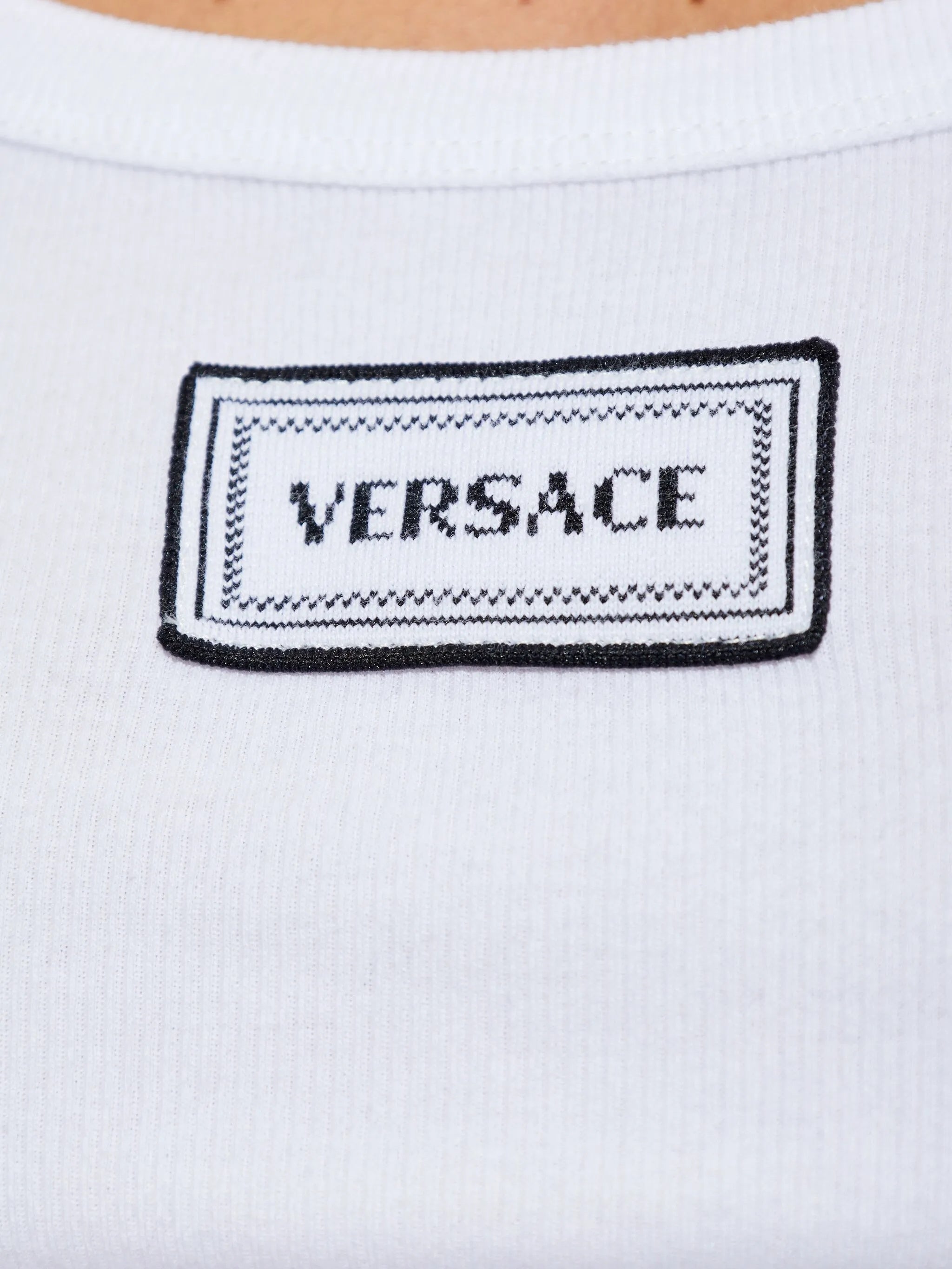 White Fitted Logo Patch Cotton Top