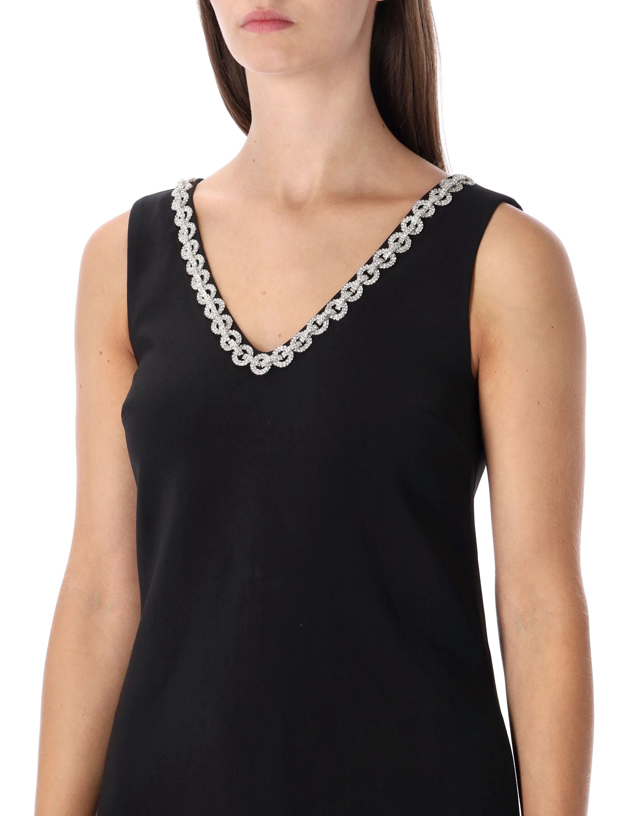 Self-Portrait Black Crepe Crystal Trim Mini Dress