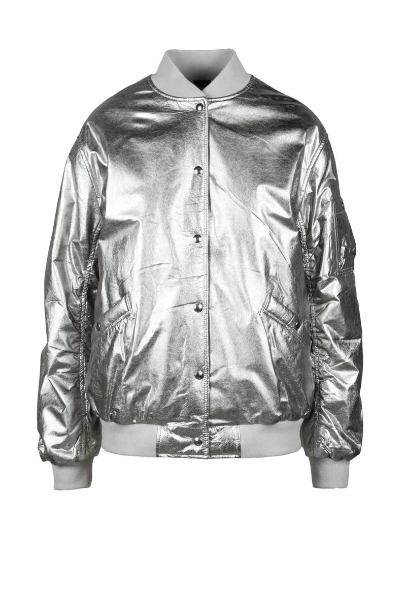Leather Bomber Jacket - Silver