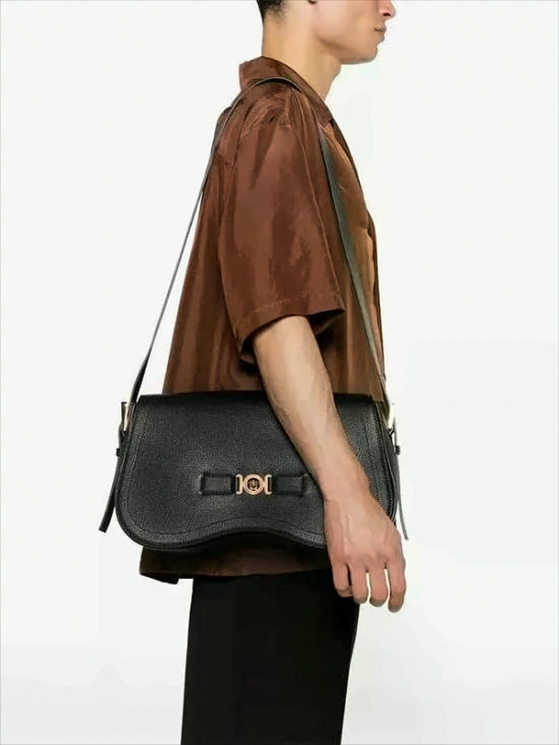 Curved Silhouette Calf Leather Crossbody Bag
