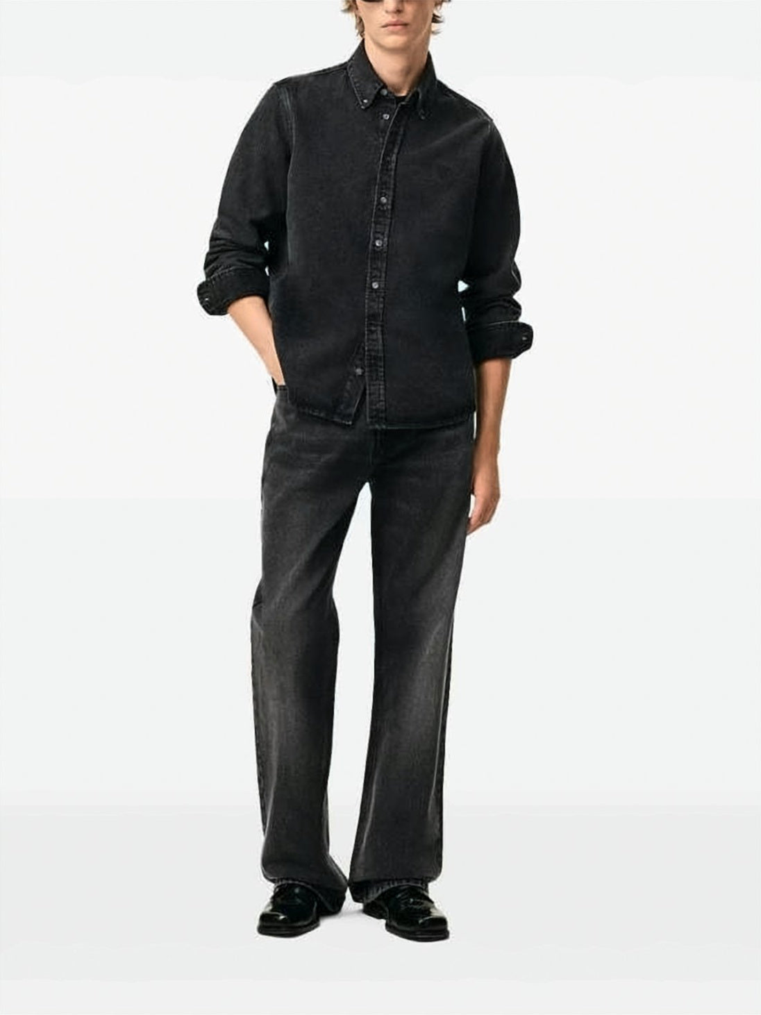 Classic Button-Up Shirt with Vertical Navy Stripes