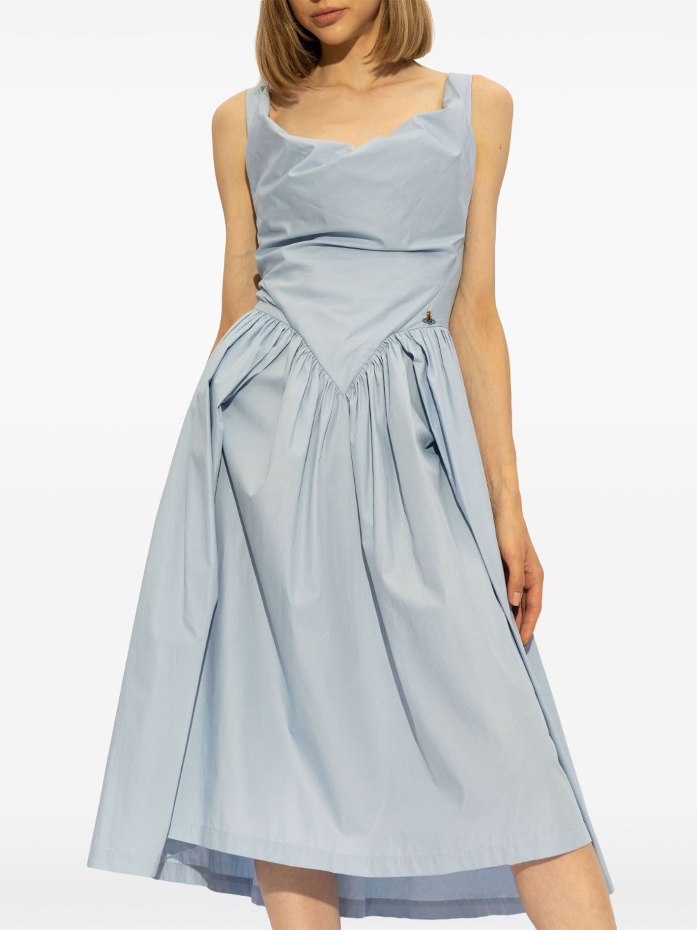 Light Blue Cotton Flared Skirt Midi Dress
