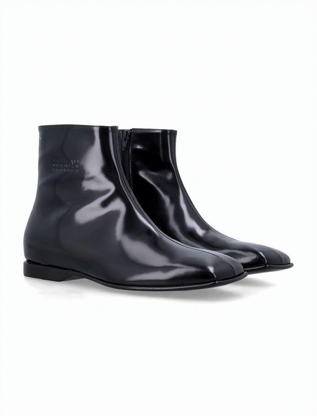 Glossy Black Calf Leather Ankle Boots