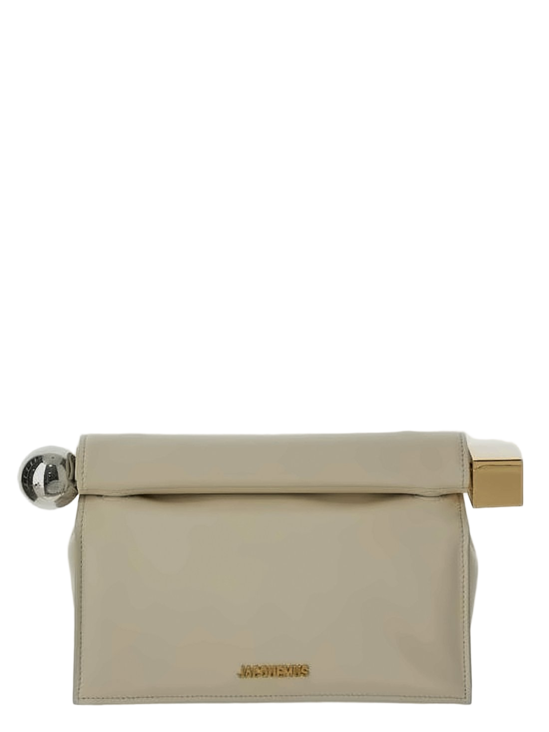 Rectangular Leather Clutch with Sculptural Closure