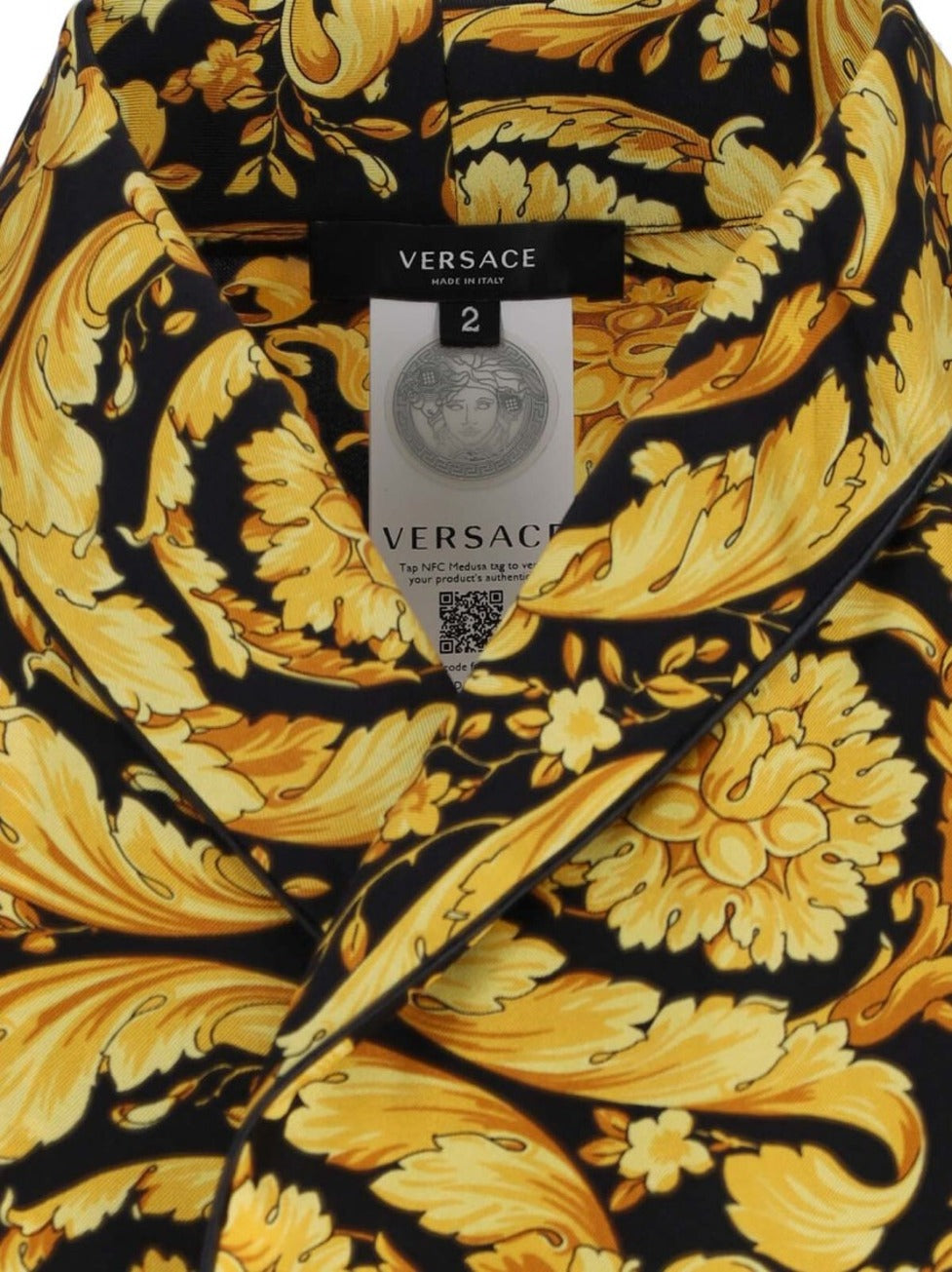 "Barocco" Silk Robe – Black/Yellow