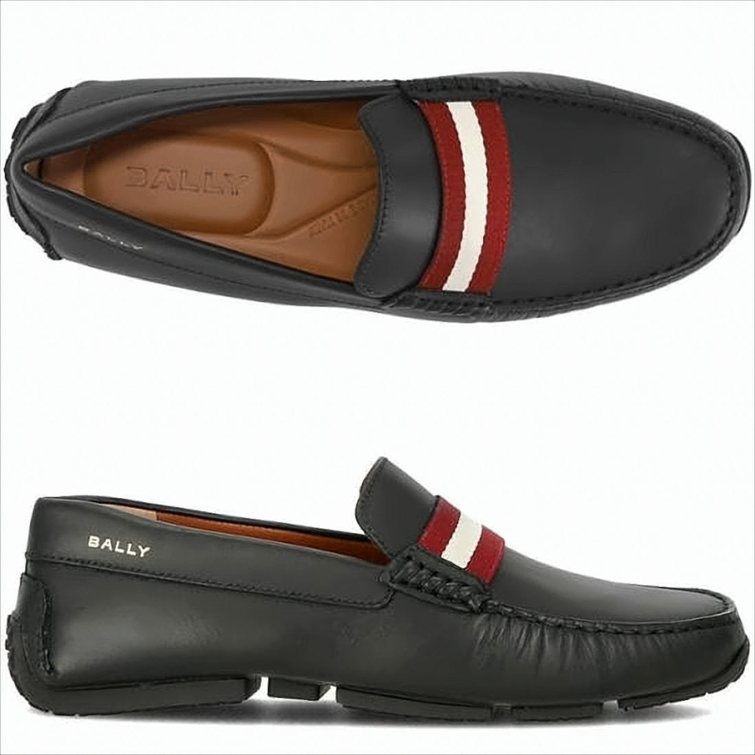 Black Leather Loafers with Red