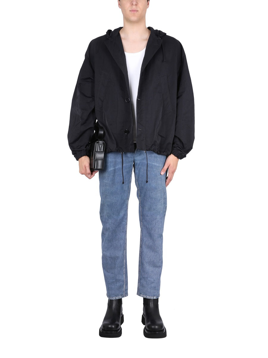Minimalistic Jacket with Adjustable Hood and Pouch Pocket