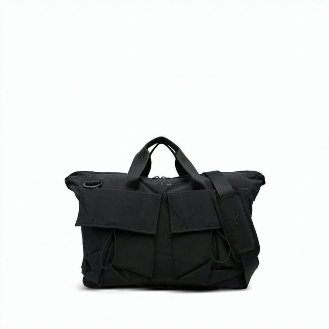 Black Tote Bag with Drawstring Flap Pockets