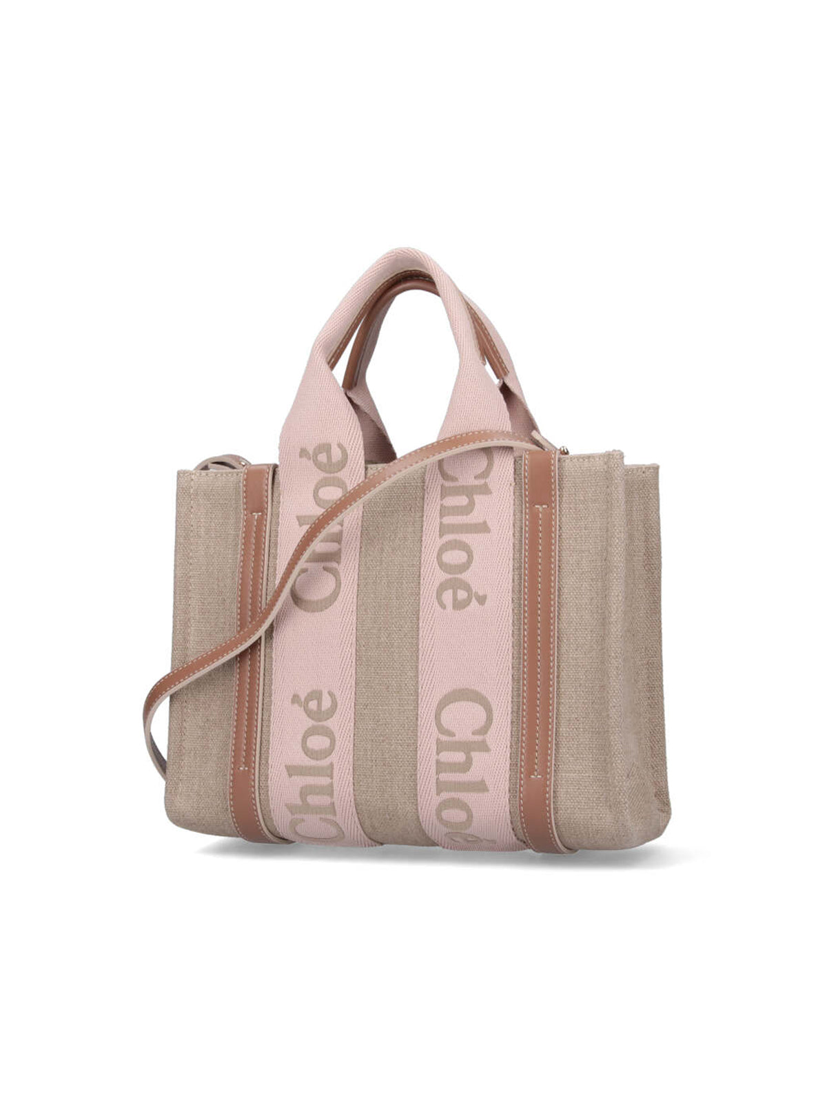 Beige Woody Small Linen Logo Tote