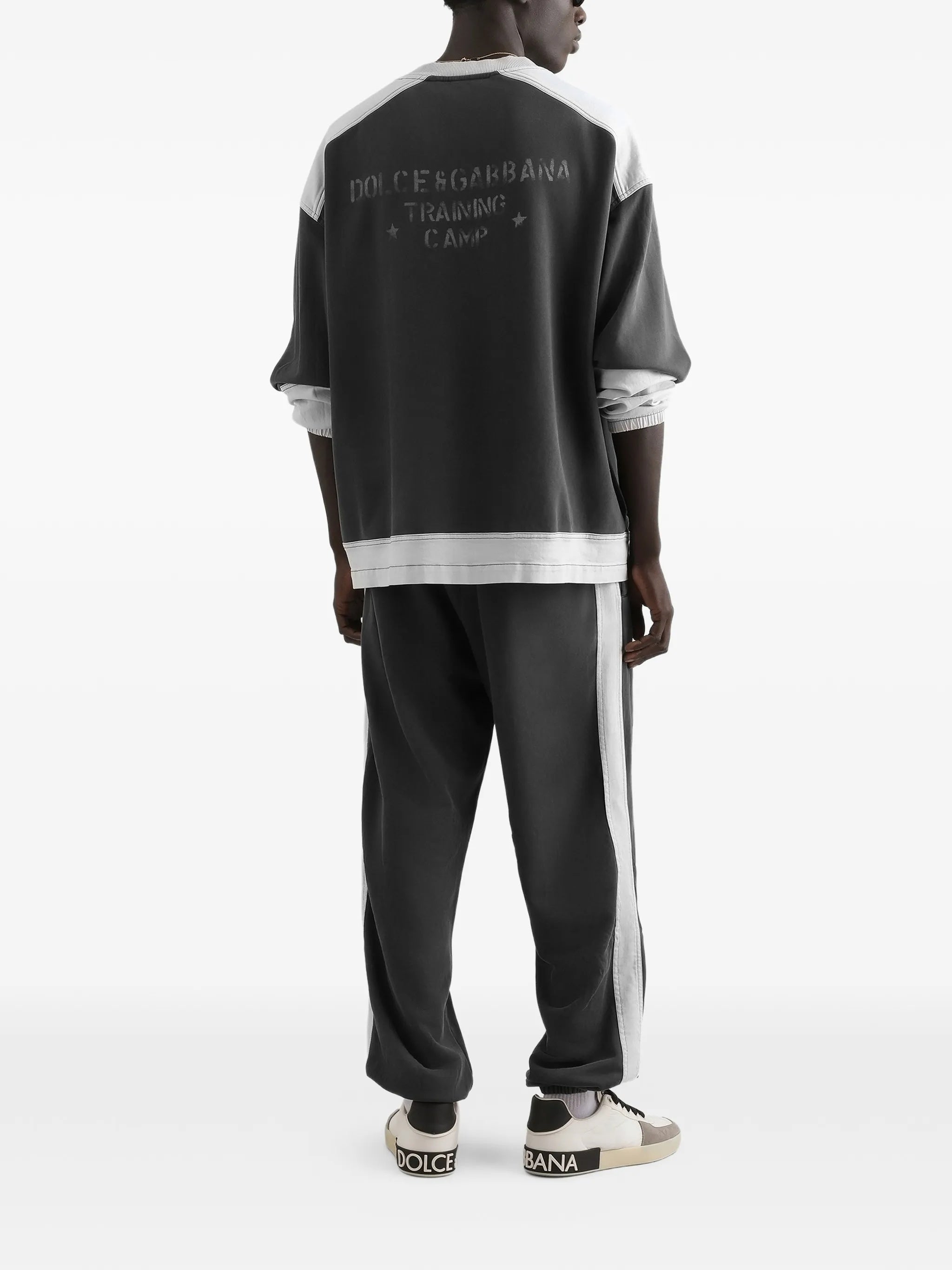 Black Relaxed-Fit Contrast Stripe Track Pants
