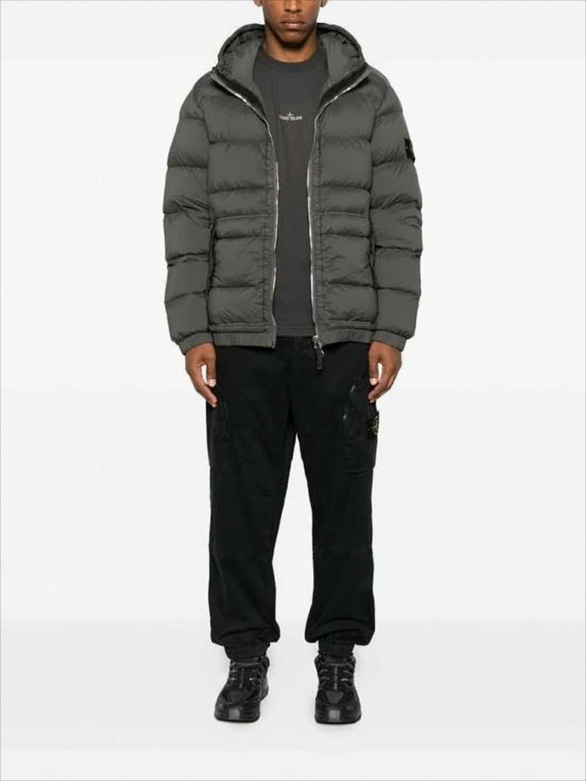 Quilted Hooded Down Jacket with Distinctive Patch Logo