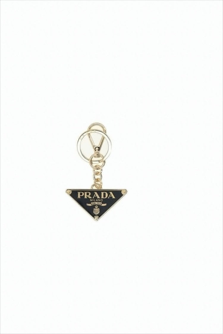 Polished Brass Triangular Keyring With Enamel And Logo Details