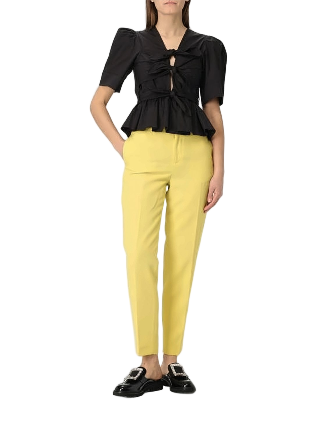 Fitted Black Blouse with Puffed Sleeves