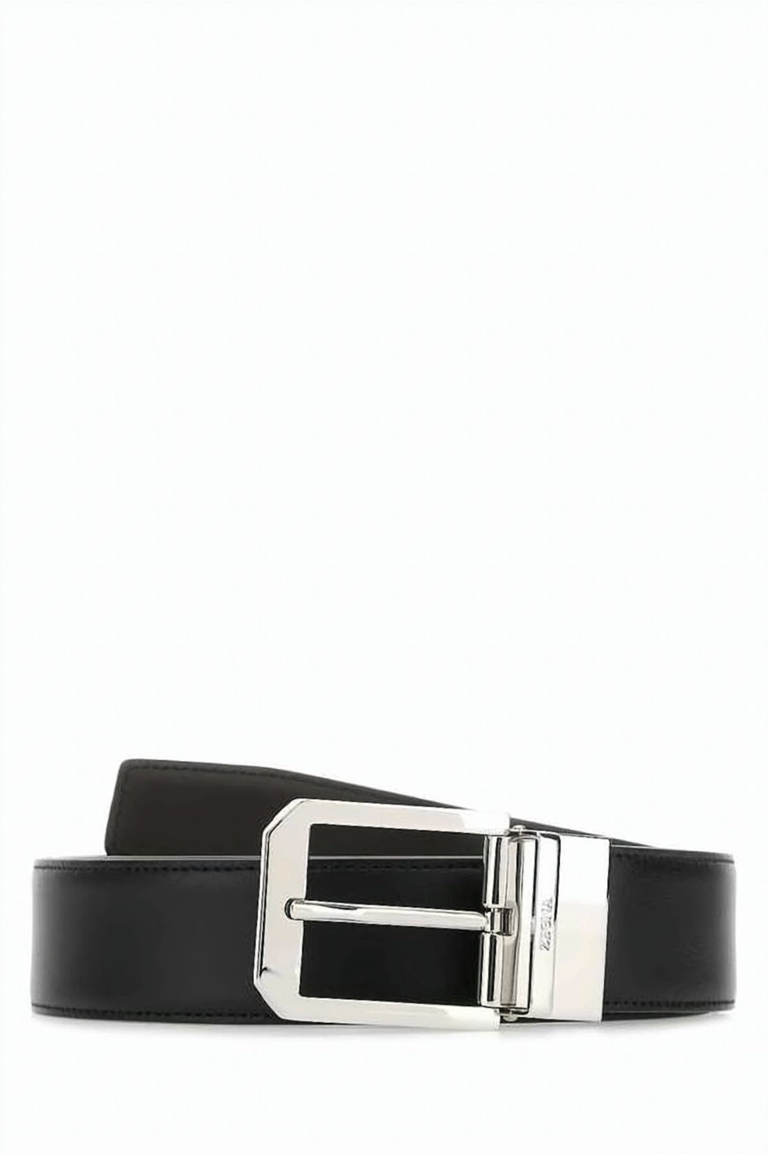 Polished Silver Buckle Leather Belt