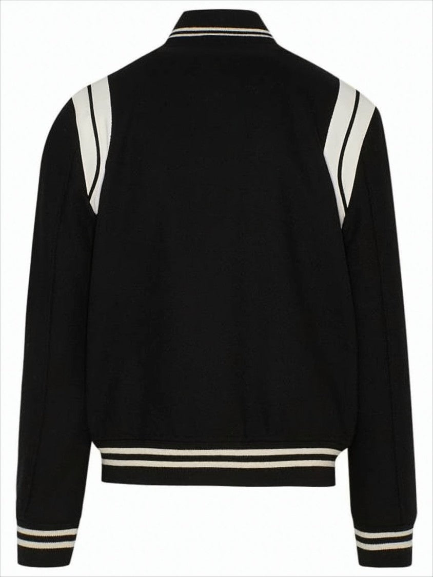Black Wool-Polyamide Blend Bomber Jacket