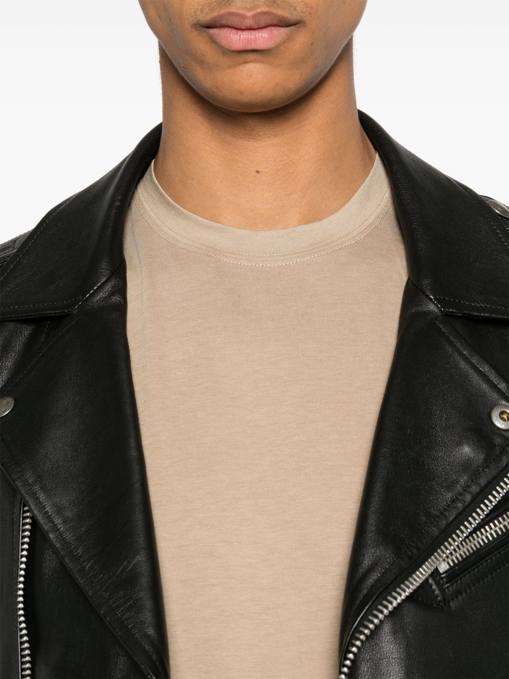 Beige Crewneck T-Shirt With Logo Embroidery