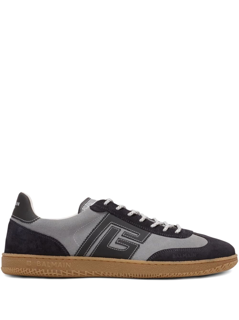 Grey Panelled Suede-Effect Lace-Up Sneakers
