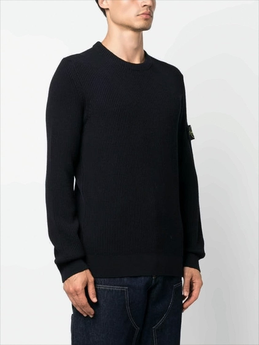 Ribbed Knit Sweater with Distinctive Patch Logo